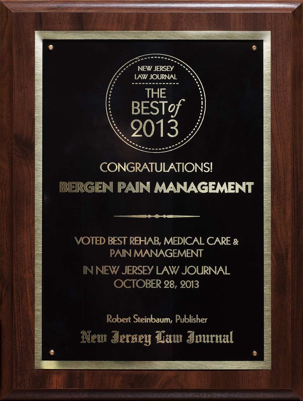 New Jersey Law Journal  Best Rehab, Medicare Care & Pain Management 2013